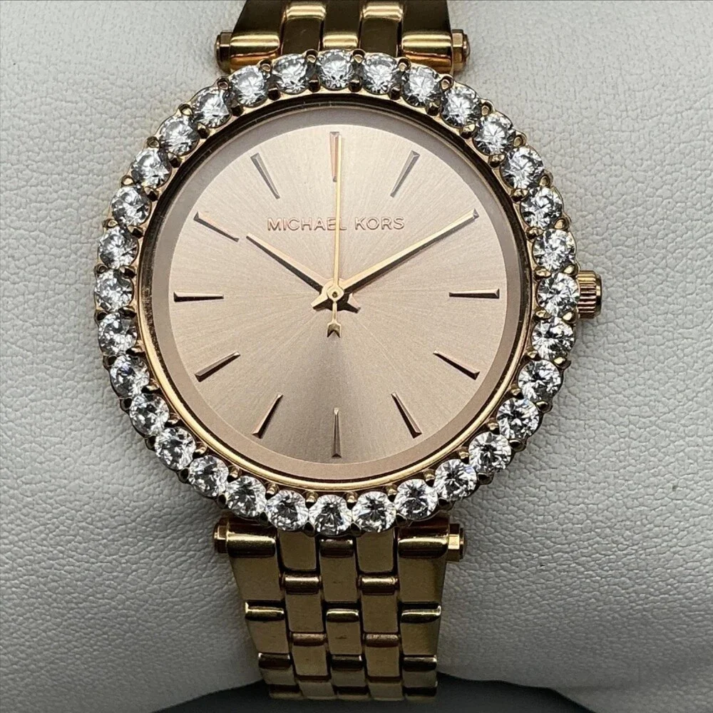 Michael Kors MK-4514 Womens Watch 34mm Rose Gold Tone Crystals New Battery 6